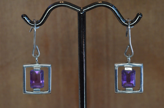 Amethyst Box Earrings